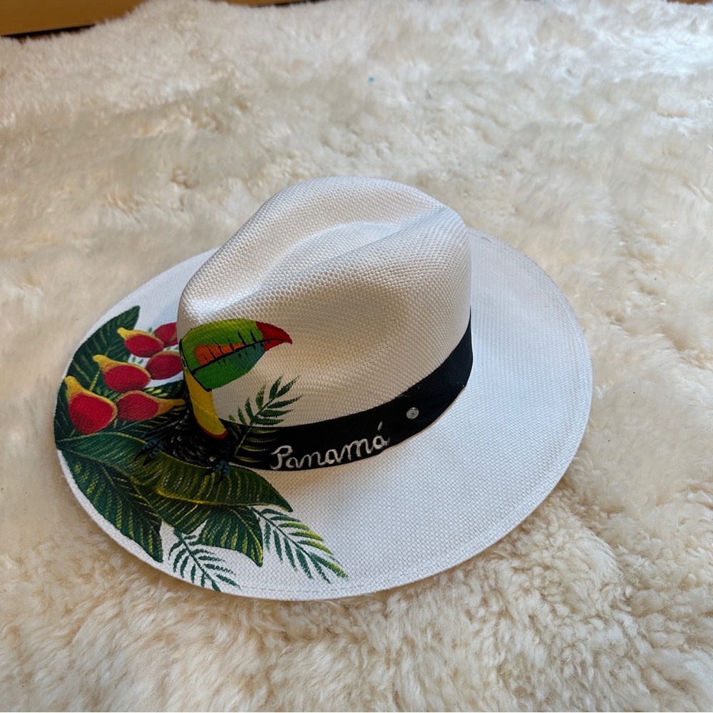 White Tropical Print Women's Hat - Panama - Picture 3 of 8